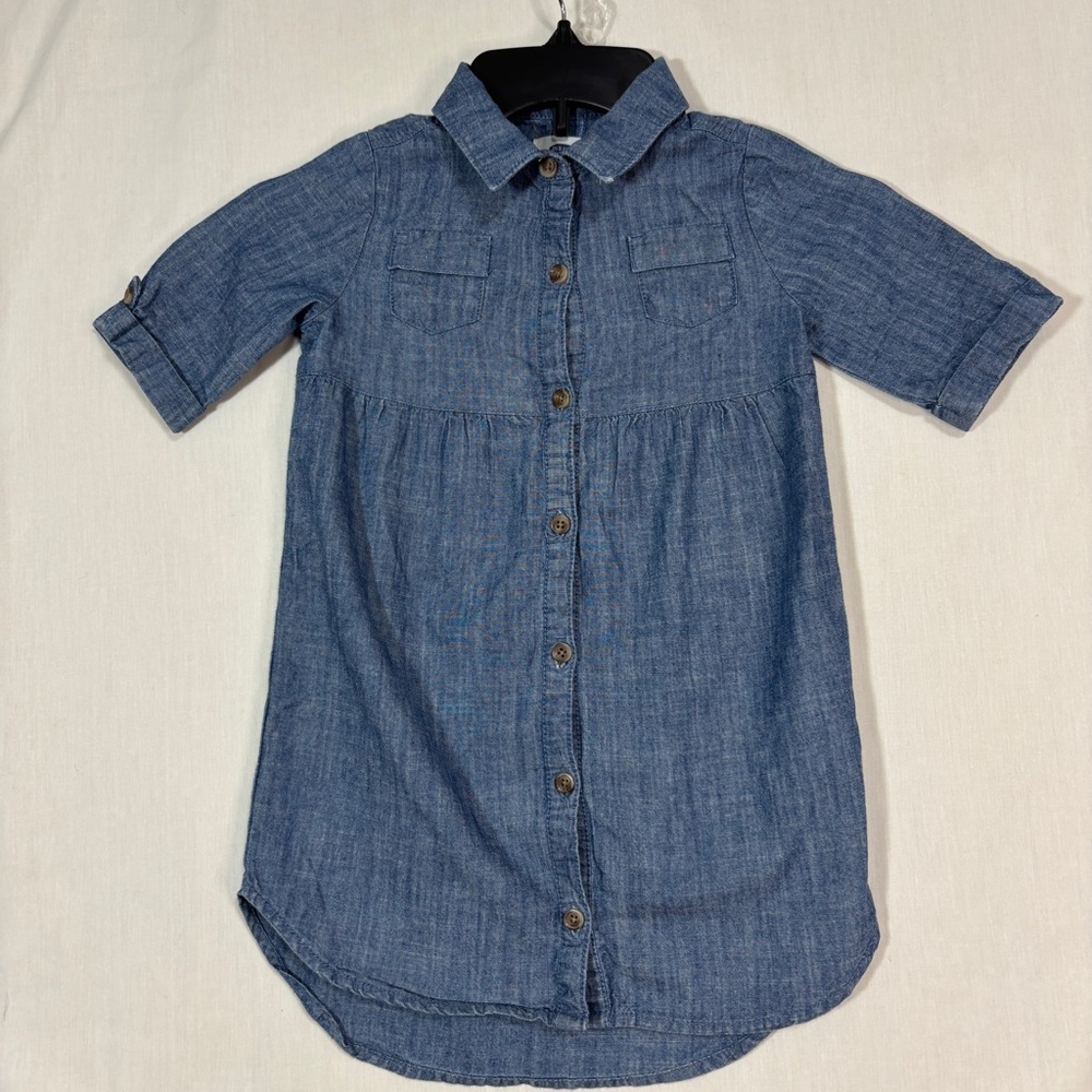 Old Navy Denim Chambray Shirt Dress Girls 5T Button Front Western Cowgirl Casual